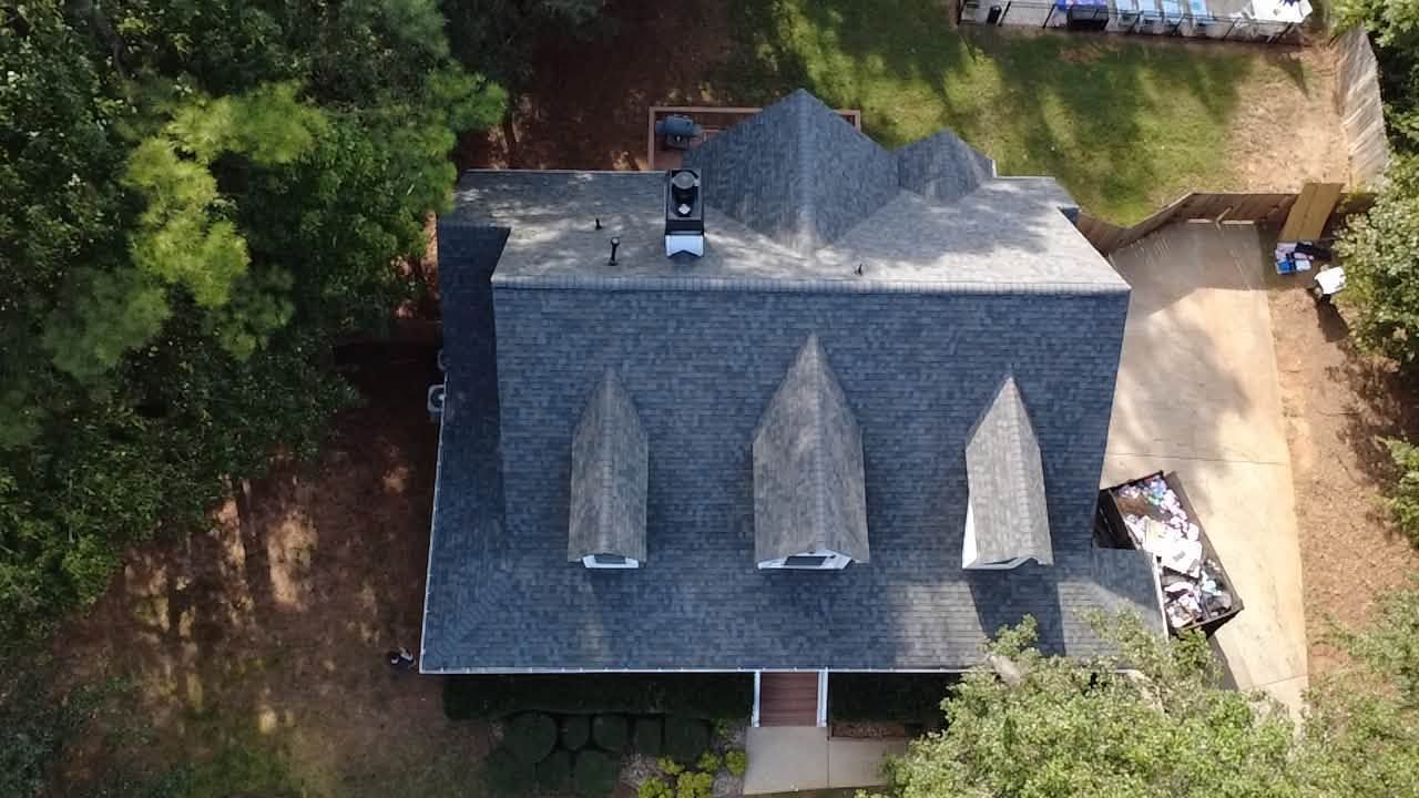 Aerial view of a finished roof
